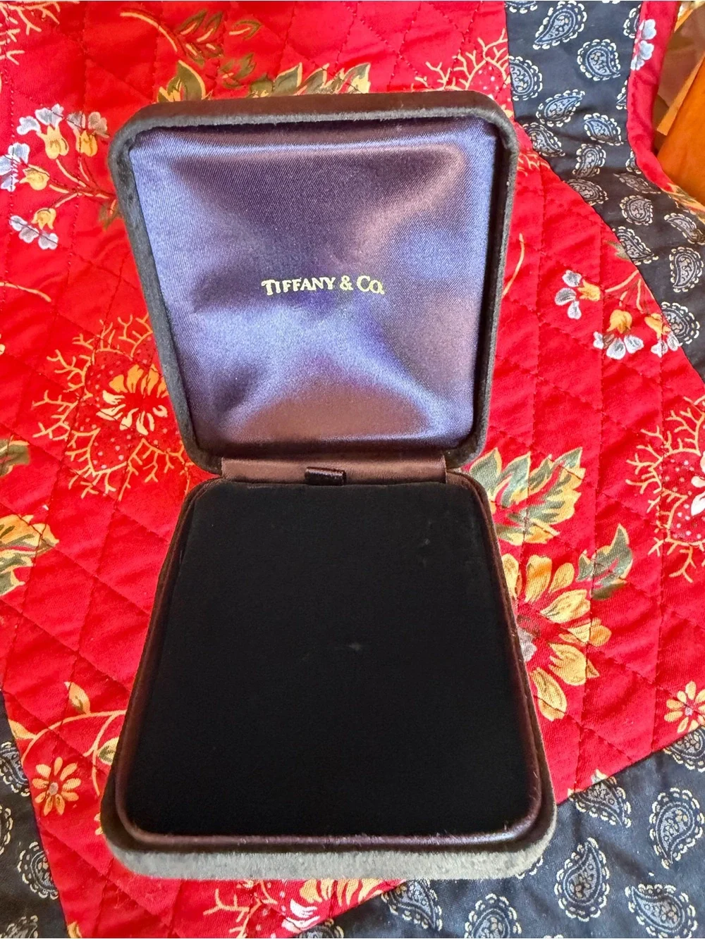 Tiffany & Co. Black Velour Clamshell Jewelry Box